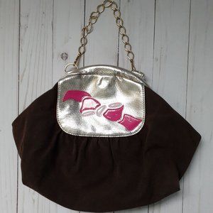 Lilly Pulitzer Gold & Brown Frame Clutch Bag with Chain Velvet Faux Snakeskin